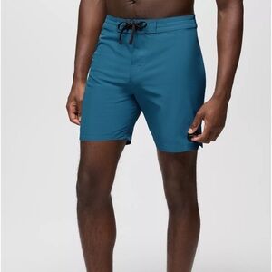Mens Prana Riveter Shorts 36 X 9 Performance Water Boardshort Swim Blue UV 50+